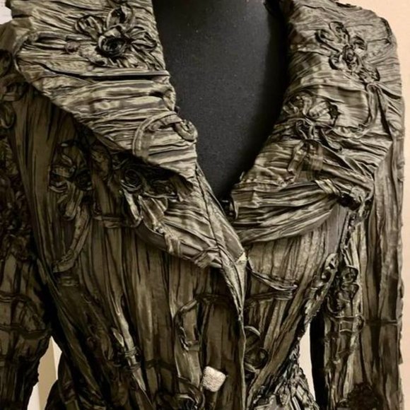 VINTAGE 90s Sensational Viscose Green Summer/Spring Coat - Picture 3 of 9